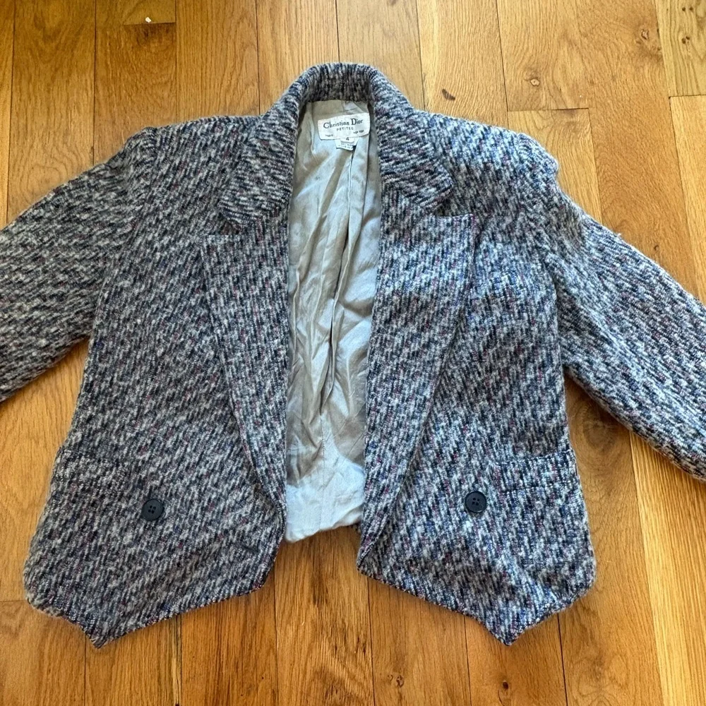 Dior Multicolor Tweed Blazer Jacket in Gray, Blue & Pink Hues